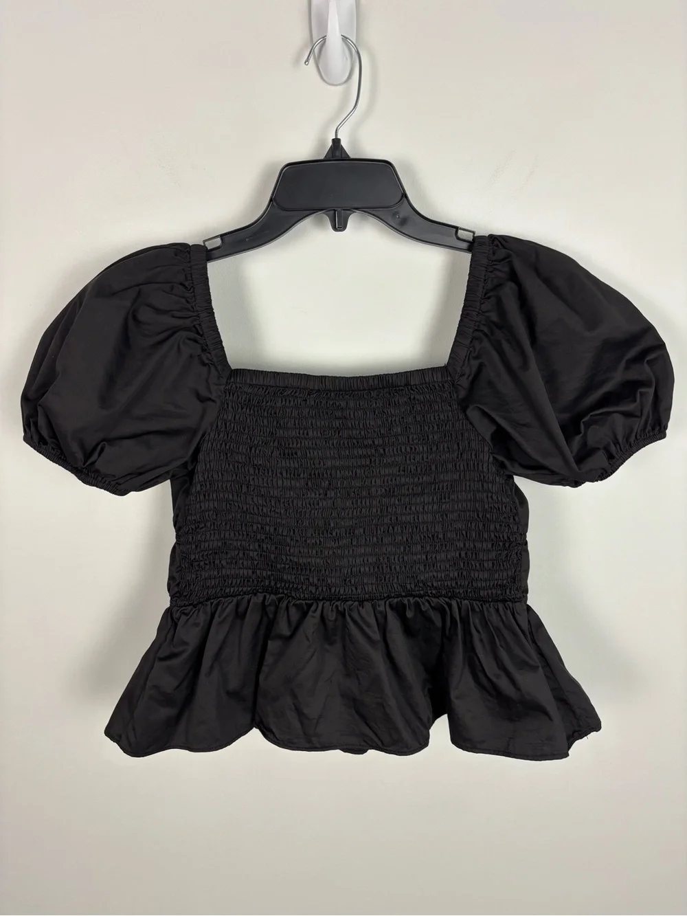 ASTR The Label Smocked Peplum Shirt in Black Size S